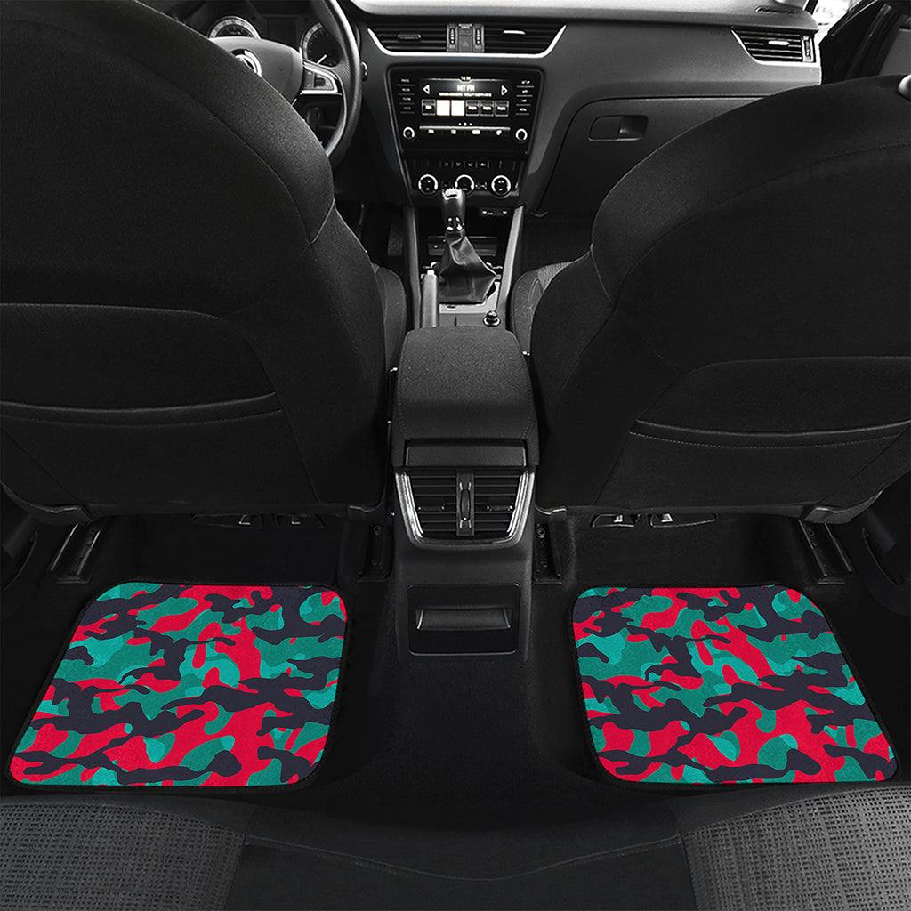 Pink Teal And Black Camouflage Print Front and Back Car Floor Mats
