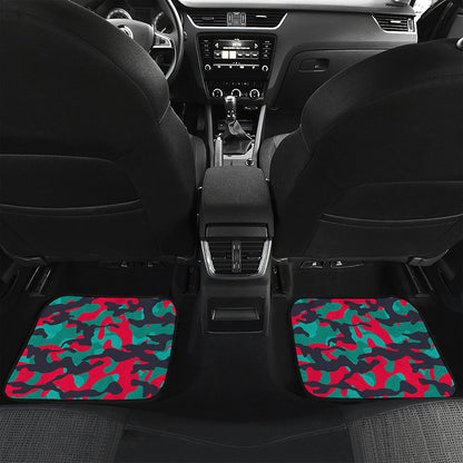 Pink Teal And Black Camouflage Print Front and Back Car Floor Mats