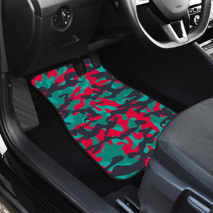 Pink Teal And Black Camouflage Print Front and Back Car Floor Mats