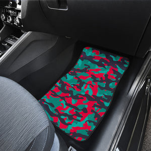 Pink Teal And Black Camouflage Print Front and Back Car Floor Mats