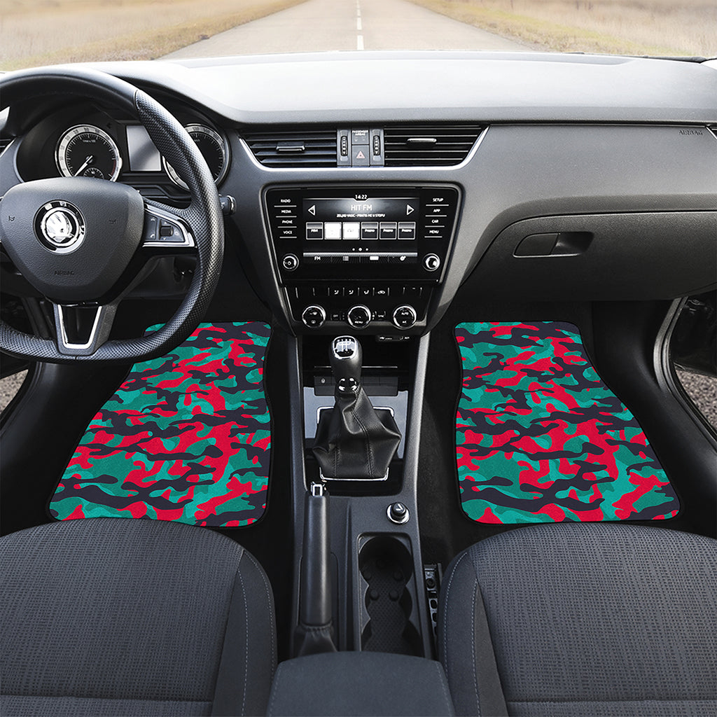 Pink Teal And Black Camouflage Print Front Car Floor Mats