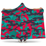 Pink Teal And Black Camouflage Print Hooded Blanket
