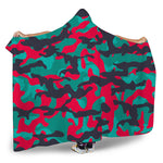 Pink Teal And Black Camouflage Print Hooded Blanket