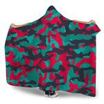 Pink Teal And Black Camouflage Print Hooded Blanket