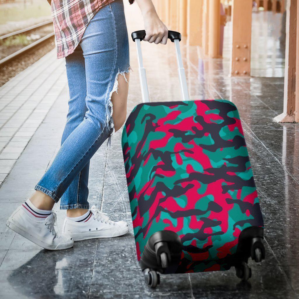 Pink Teal And Black Camouflage Print Luggage Cover GearFrost