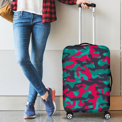 Pink Teal And Black Camouflage Print Luggage Cover GearFrost