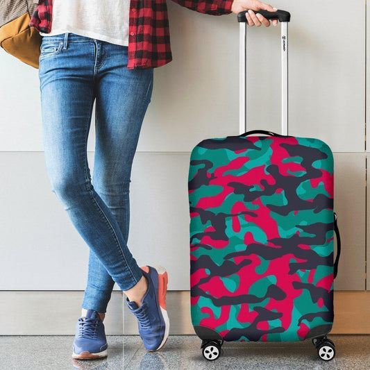 Pink Teal And Black Camouflage Print Luggage Cover GearFrost