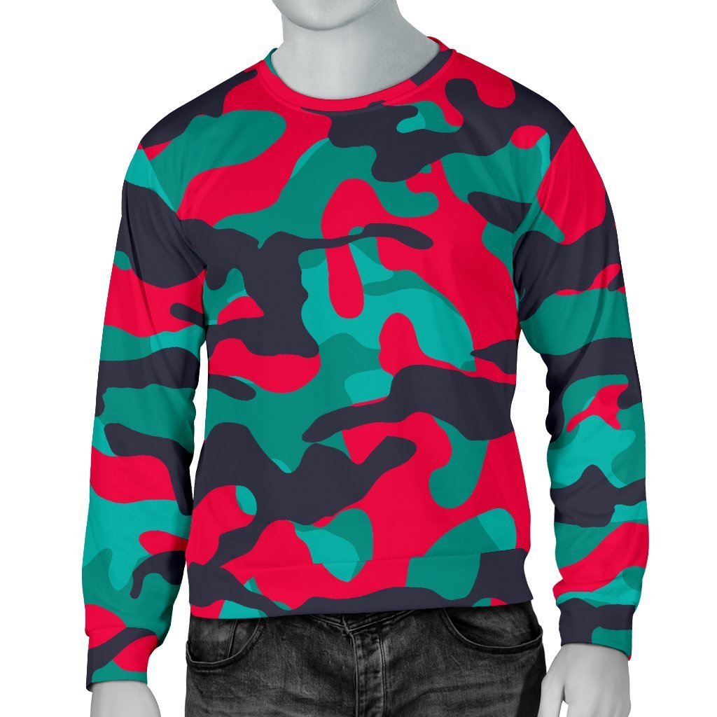 Pink Teal And Black Camouflage Print Men's Crewneck Sweatshirt GearFrost