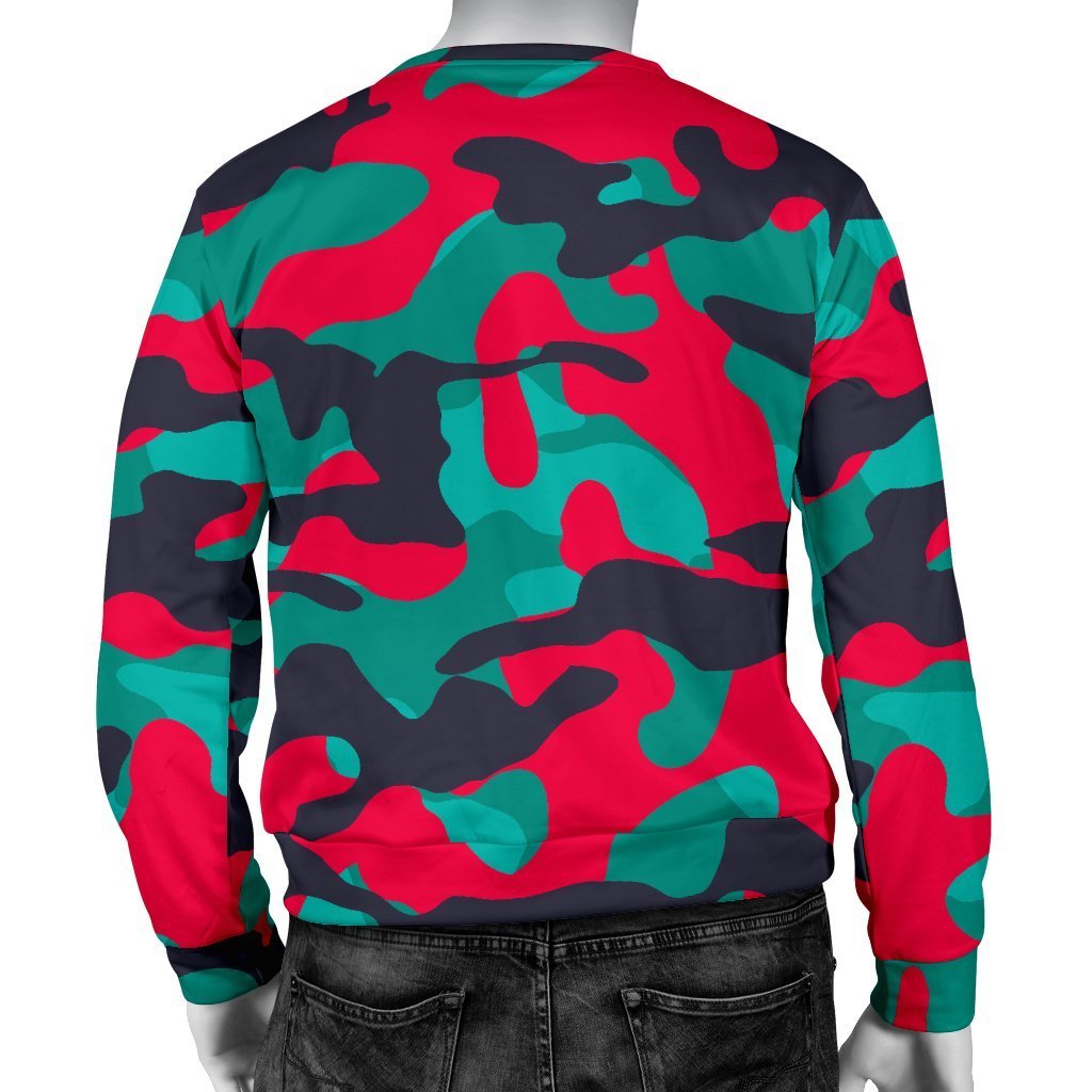Pink Teal And Black Camouflage Print Men's Crewneck Sweatshirt GearFrost