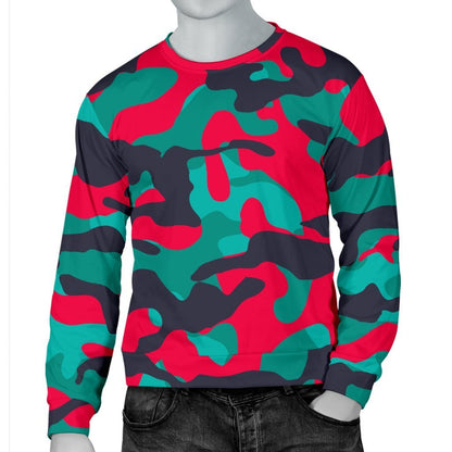 Pink Teal And Black Camouflage Print Men's Crewneck Sweatshirt GearFrost