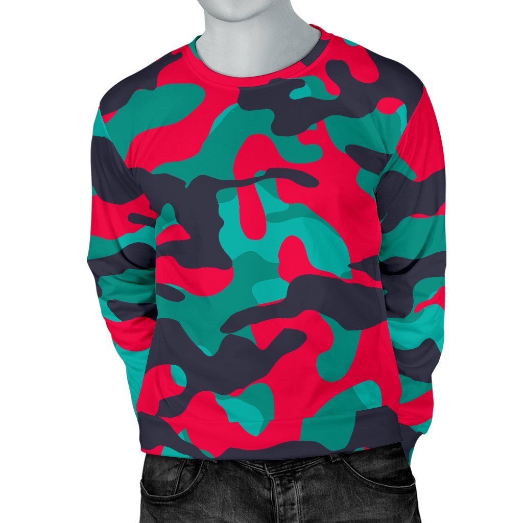 Pink Teal And Black Camouflage Print Men's Crewneck Sweatshirt GearFrost