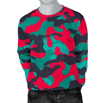 Pink Teal And Black Camouflage Print Men's Crewneck Sweatshirt GearFrost