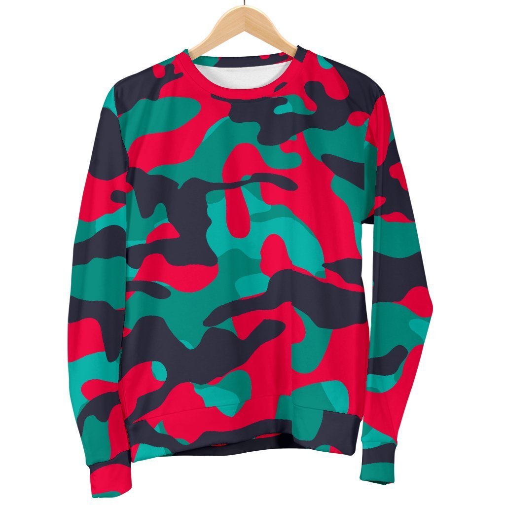 Pink Teal And Black Camouflage Print Men's Crewneck Sweatshirt GearFrost