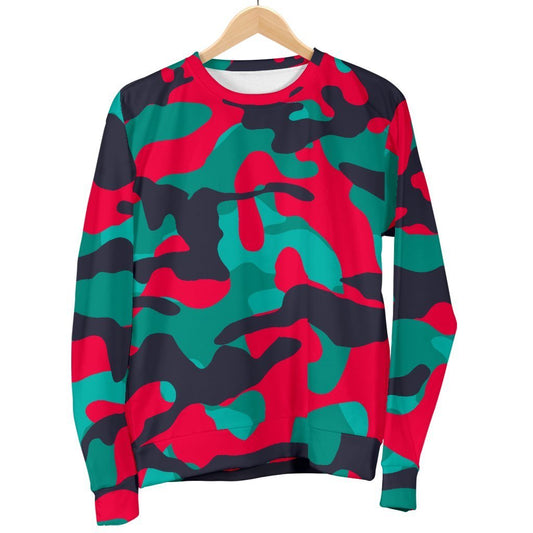 Pink Teal And Black Camouflage Print Men's Crewneck Sweatshirt GearFrost