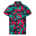 Pink Teal And Black Camouflage Print Men's Short Sleeve Shirt