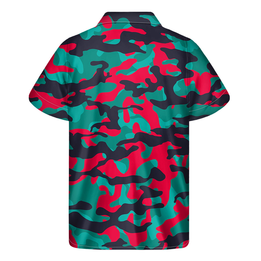 Pink Teal And Black Camouflage Print Men's Short Sleeve Shirt