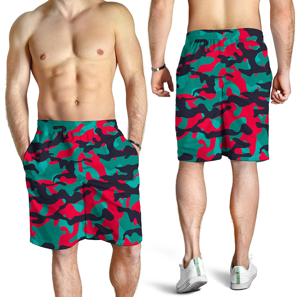 Pink Teal And Black Camouflage Print Men's Shorts