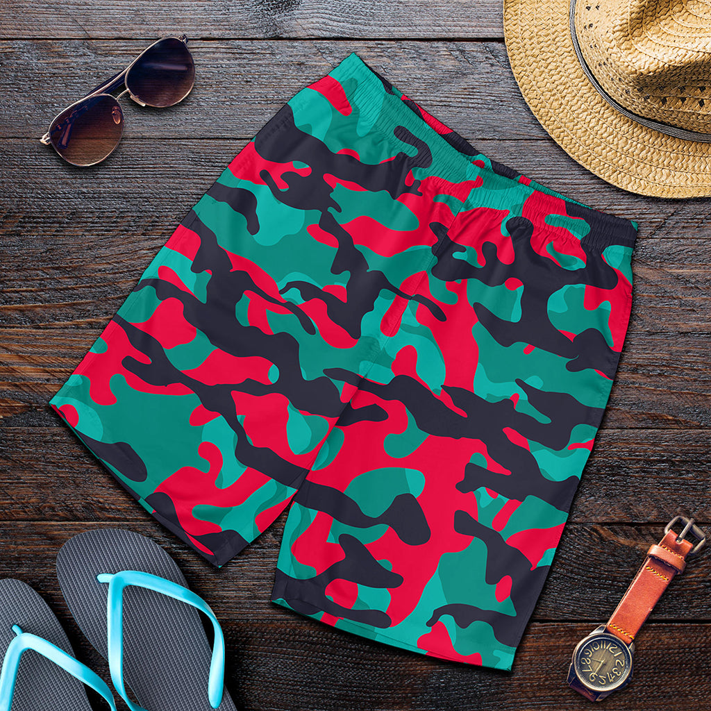 Pink Teal And Black Camouflage Print Men's Shorts