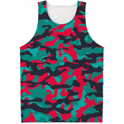 Pink Teal And Black Camouflage Print Men's Tank Top