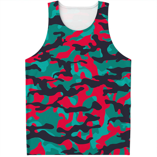 Pink Teal And Black Camouflage Print Men's Tank Top
