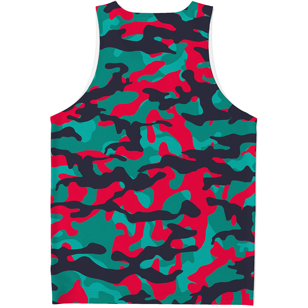 Pink Teal And Black Camouflage Print Men's Tank Top