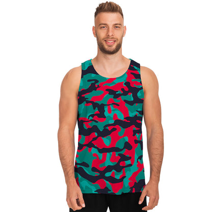 Pink Teal And Black Camouflage Print Men's Tank Top
