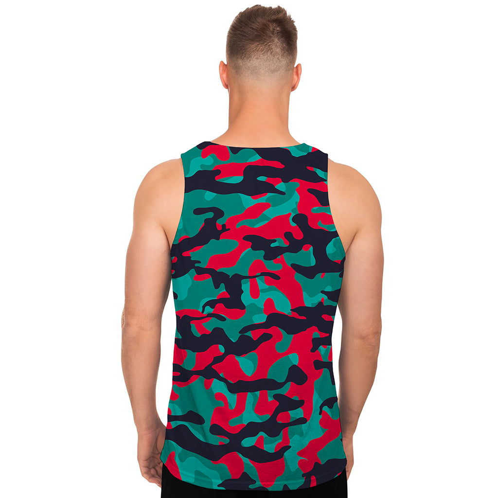 Pink Teal And Black Camouflage Print Men's Tank Top