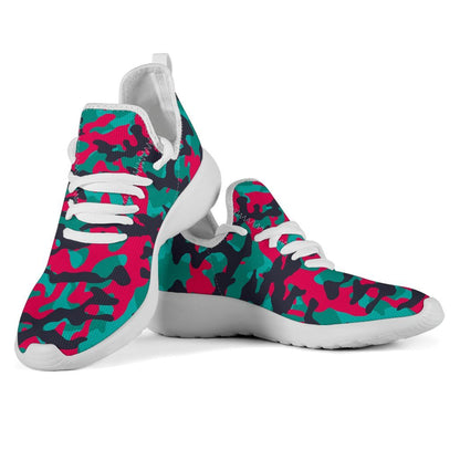 Pink Teal And Black Camouflage Print Mesh Knit Shoes GearFrost
