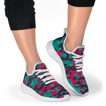 Pink Teal And Black Camouflage Print Mesh Knit Shoes GearFrost