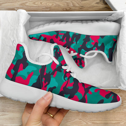 Pink Teal And Black Camouflage Print Mesh Knit Shoes GearFrost