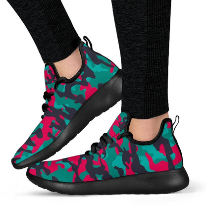 Pink Teal And Black Camouflage Print Mesh Knit Shoes GearFrost