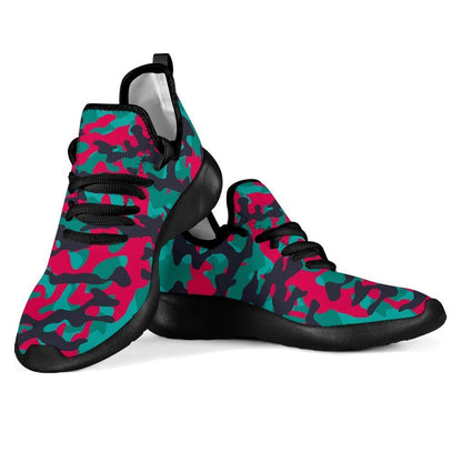 Pink Teal And Black Camouflage Print Mesh Knit Shoes GearFrost