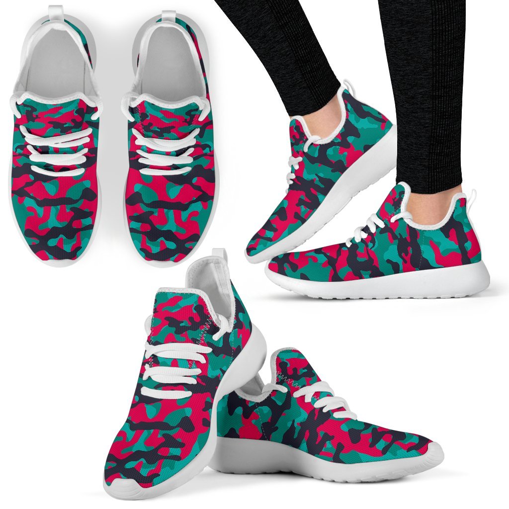 Pink Teal And Black Camouflage Print Mesh Knit Shoes GearFrost