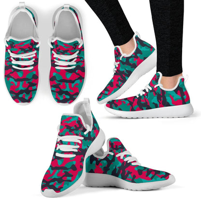 Pink Teal And Black Camouflage Print Mesh Knit Shoes GearFrost