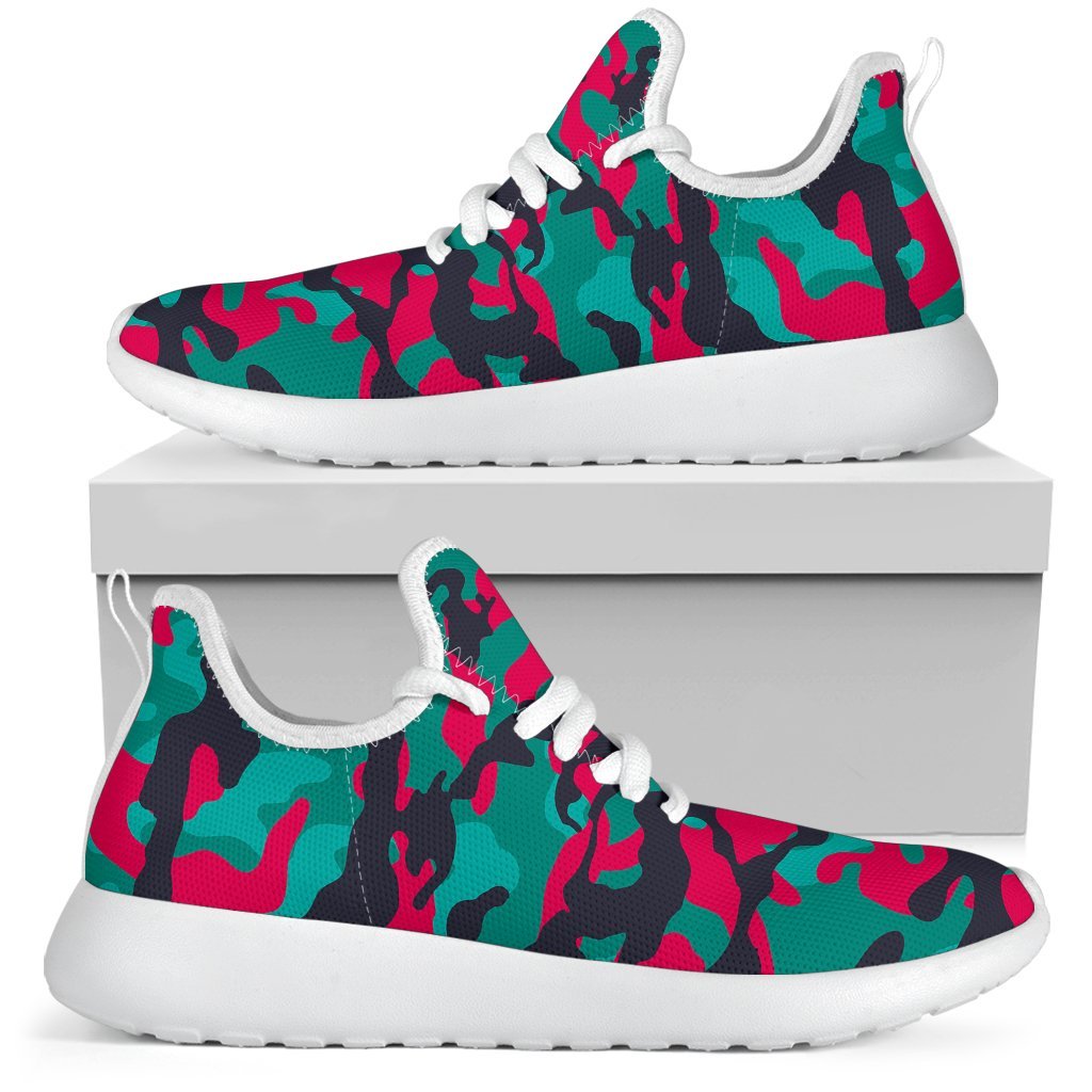 Pink Teal And Black Camouflage Print Mesh Knit Shoes GearFrost