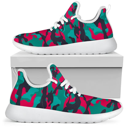 Pink Teal And Black Camouflage Print Mesh Knit Shoes GearFrost