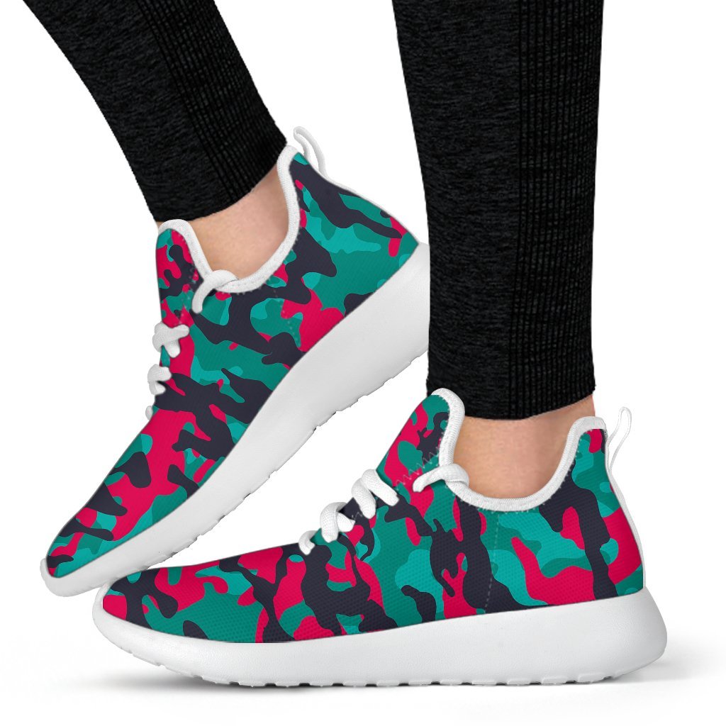 Pink Teal And Black Camouflage Print Mesh Knit Shoes GearFrost