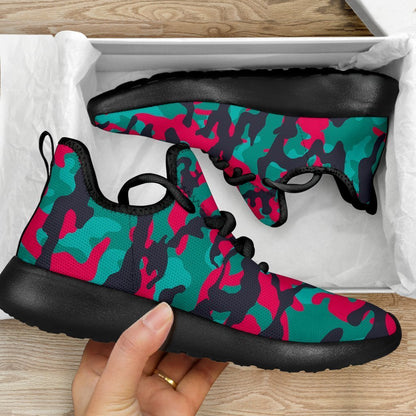 Pink Teal And Black Camouflage Print Mesh Knit Shoes GearFrost