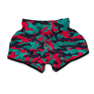 Pink Teal And Black Camouflage Print Muay Thai Boxing Shorts