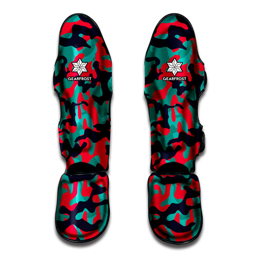 Pink Teal And Black Camouflage Print Muay Thai Shin Guard