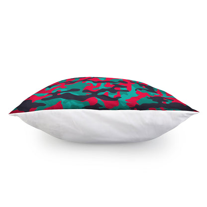 Pink Teal And Black Camouflage Print Pillow Cover