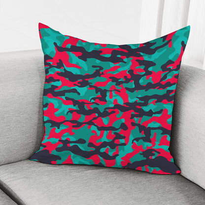 Pink Teal And Black Camouflage Print Pillow Cover