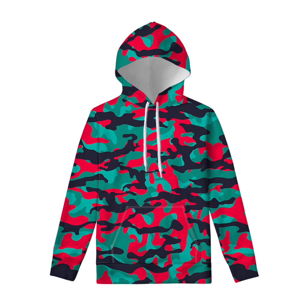Pink Teal And Black Camouflage Print Pullover Hoodie