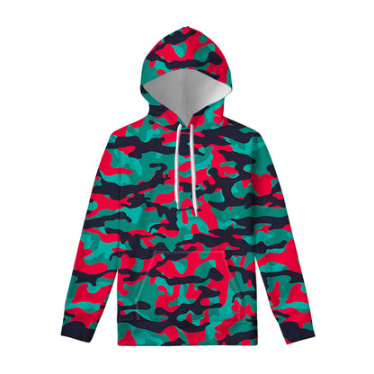 Pink Teal And Black Camouflage Print Pullover Hoodie