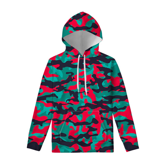 Pink Teal And Black Camouflage Print Pullover Hoodie