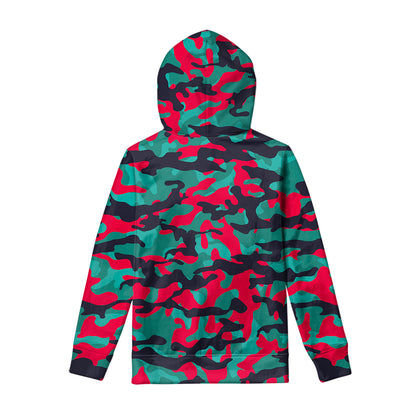 Pink Teal And Black Camouflage Print Pullover Hoodie
