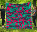 Pink Teal And Black Camouflage Print Quilt