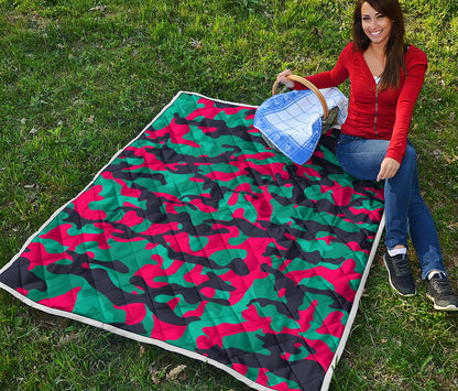 Pink Teal And Black Camouflage Print Quilt
