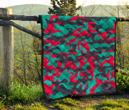 Pink Teal And Black Camouflage Print Quilt