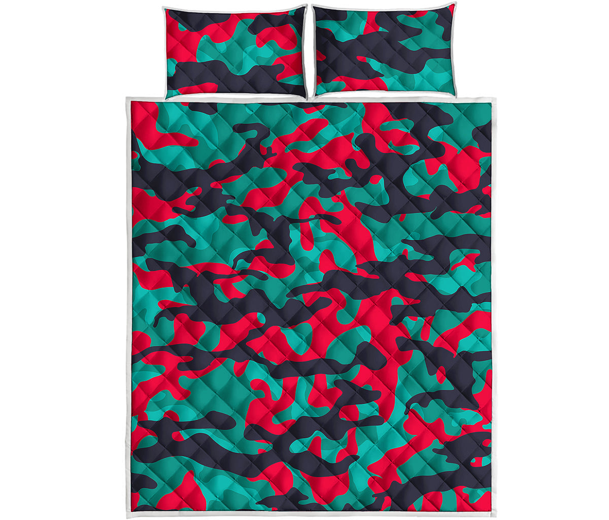 Pink Teal And Black Camouflage Print Quilt Bed Set